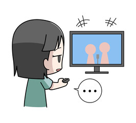 テレビを見ても楽しくない女の子のイラスト