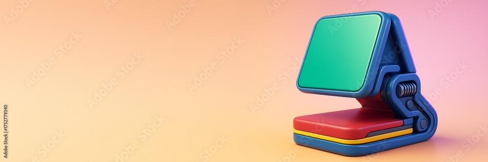 Wall mural futuristic abstract technology device with colorful geometric design on vibrant gradient background,