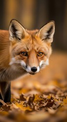 Red Fox in Autumn Forest.