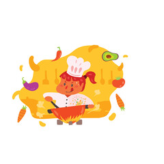 Joyful Young Chef Girl Enthusiastically Cooking Delicious Food In A Wok With Vibrant Vegetables And Autumn Leaves On A Transparent Background