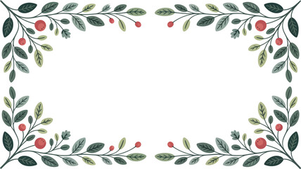 Delicate botanical border with berries and leaves, perfect for invitations and festive designs.