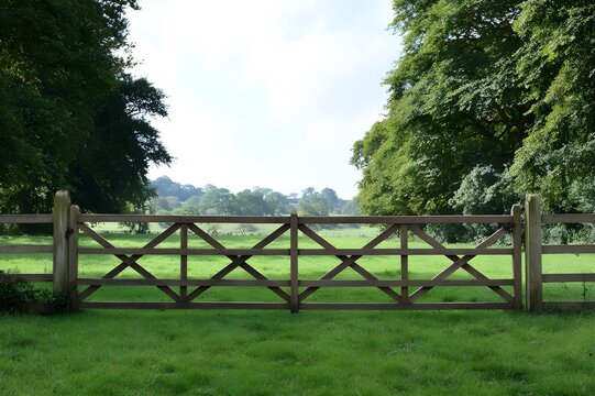 English Countryside Five Bar Wooden Gate Traditional Rural Fencing Classic Farm Entrance Pastoral Landscape Photography