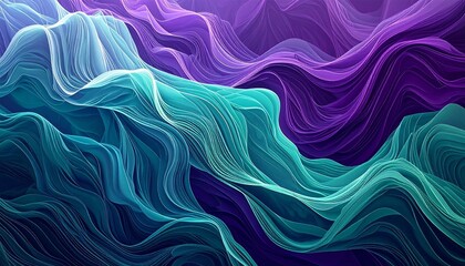 Obraz premium The color of music visualized as a flowing, rhythmic pattern of sharp lines and soft color gradients in shades of teal and deep violet, synesthesia music.