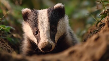 Badger portrait in natural habitat
