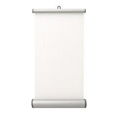 3D blank presentation screen, white projector display with metallic holders, isolated on transparent background