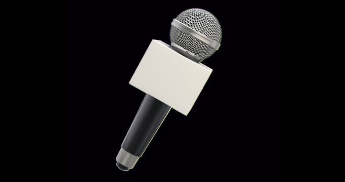 Microphone with blank advertising box - 3D animation seamlessly loopable isolated on transparent background