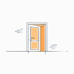 Open Door Illustration with Orange and White Design.