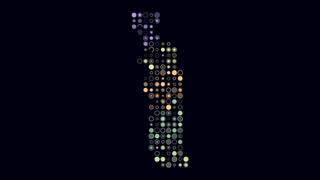 Togo animated country shape. Pulsating colored dots on the map of the country. Large size circle blocks. Digital style Togo map on dark background. Trending animation video.
