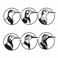 Naklejka premium Six woodpeckers in a circular frame, , in a row and column illustration