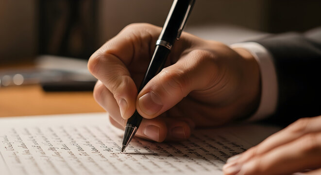 Elegant hand writing with pen on paper, creating a timeless, personal touch