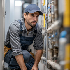 a worker in work clothes performing professional maintenance 