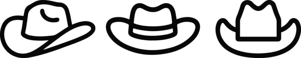 Cowboy Hat Line Art Set. Western Style Outline Icons