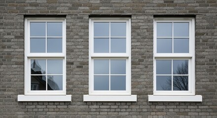 Three modern sash windows on a brick building exterior