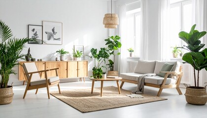 Nordic interior design scene with green plants decor