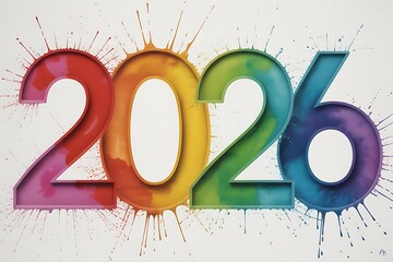 Vibrant 2026 numbers splash with rainbow colors, celebrating future possibilities and new beginnings with dynamic energy