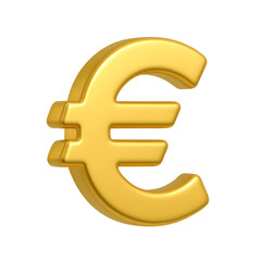 Obraz premium 3D euro symbol, golden currency sign, isolated on transparent background