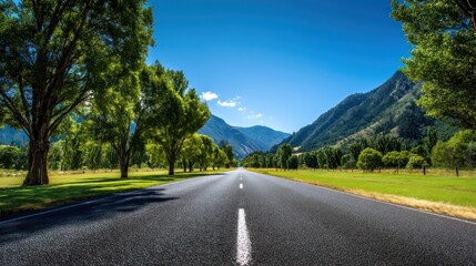 Fototapeta premium Road through a green landscape sunny day