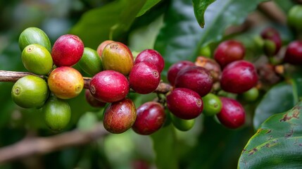 Coffee cherries on branch