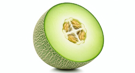 Fresh Halved Honeydew Melon with Seeds Isolated on White Background for Healthy Eating Concepts
