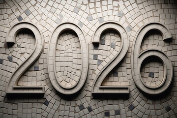 Elegant 2026 year numbers crafted from textured mosaic tiles, perfect for New Year celebrations and future planning