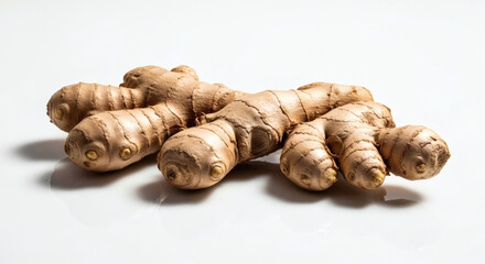 Fresh Organic Ginger Root Rhizome Isolated on White Background for Cooking and Wellness