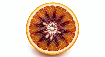 Vibrant Cross Section of a Blood Orange Halved Against a Clean White Background