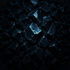Abstract of Densely Packed Raw Black Volcanic Rock Obsidian Shards with Sharp Fractured Edges