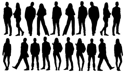 silhouettes of people in street fashion autumn attire warm winter clothes