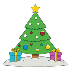 Festive christmas tree decoration with colorful ornaments and twinkling lights for holiday celebrations