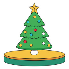 Festive christmas tree decorated with ornaments lights and garland in a vibrant cmyk vector design