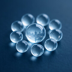 Abstract of Cluster of Clear Silicone MicroLenses Reflecting Blurred Cityscape Image