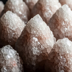 Abstract of Coarse Glittering Industrial Rock Salt Halite Crystals Forming Geometric Towers