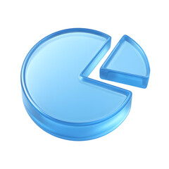 3D pie chart icon, blue diagram with separated slice, isolated on transparent background