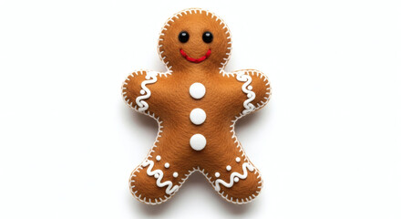 Cute Felt Gingerbread Man Decoration Isolated on White Background for Christmas Baking