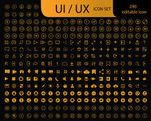 UI / UX icon set | 290 icon set for social media, UI / UX design | Golden icon element for presentation, business, tendering, signal, sign, graphic uses
