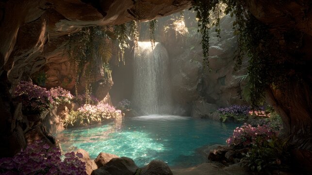 Enchanted cave waterfall pool