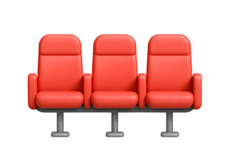 Obraz premium 3D red waiting chairs, row of three seat furniture, isolated on transparent background