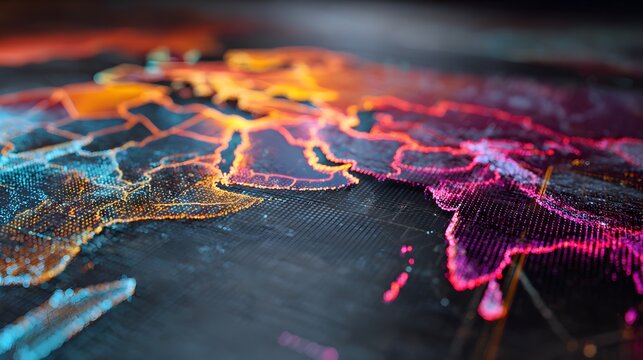 Vibrant Holographic World Map Showcasing Global Digital Trends at Tech Conference