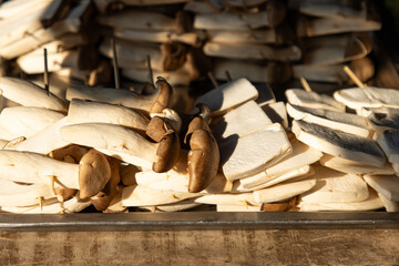 A pile of mushrooms on a table