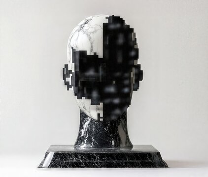 Marble head sculpture with digital pixelated effect - Powered by Adobe