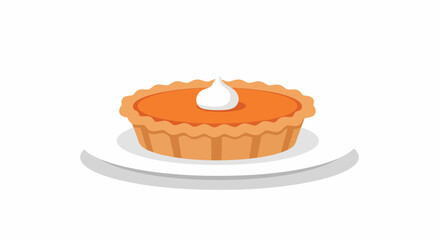 Delicious Pumpkin Pie Dessert With Cream On White Background