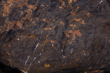 Dark Stone Texture Orange Stains White Veins