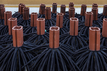 Close-up of Coastal Erosion Geotextile Tubes Array