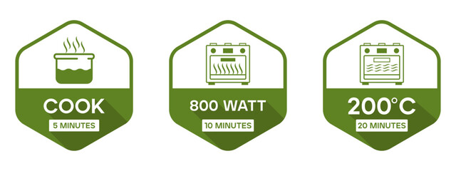 Cooking Instructions Icons Set Cook Microwave Oven Temperature Labels