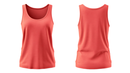 Coral-colored women's tank top, front and back views