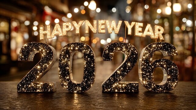 mini festive banners of glowing golden happy new year letter 