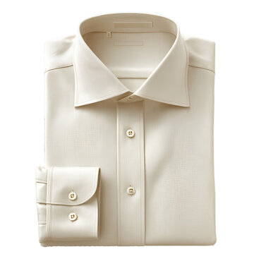 Neatly folded cream shirt with double cuffs, transparent background 