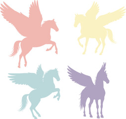 Pastel Pegasus Silhouettes Set in Various Poses