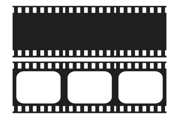 Set Old cinematic frame, video film strip. Retro vintage tape empty template with slide. Tape border, grunge textured silhouette. Video photo reel on background 