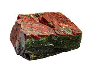 Rough Natural Bloodstone with Jagged Edges, Angled Side View, Transparent Background